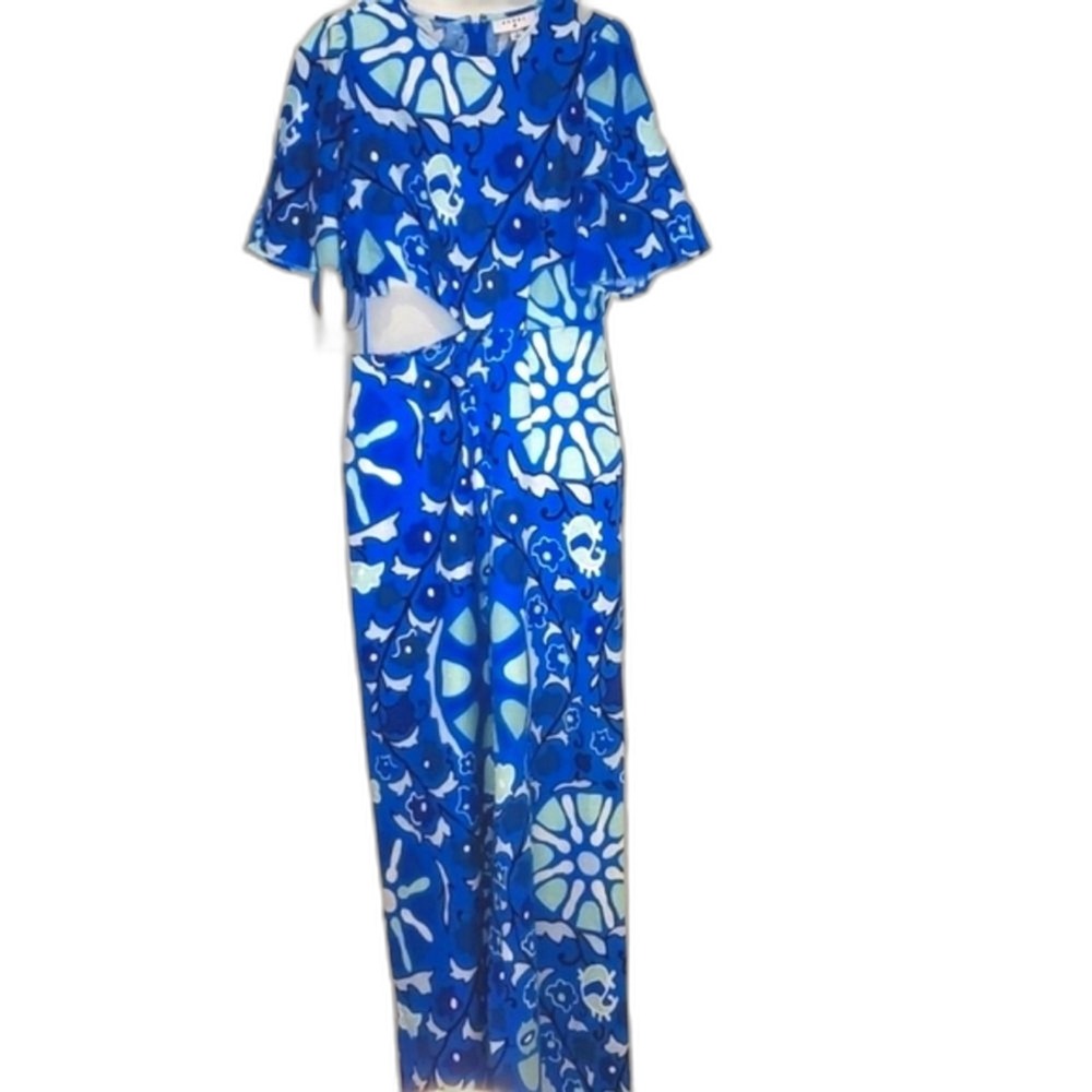 RHODE Blue Floral Print Cutout Maxi Dress